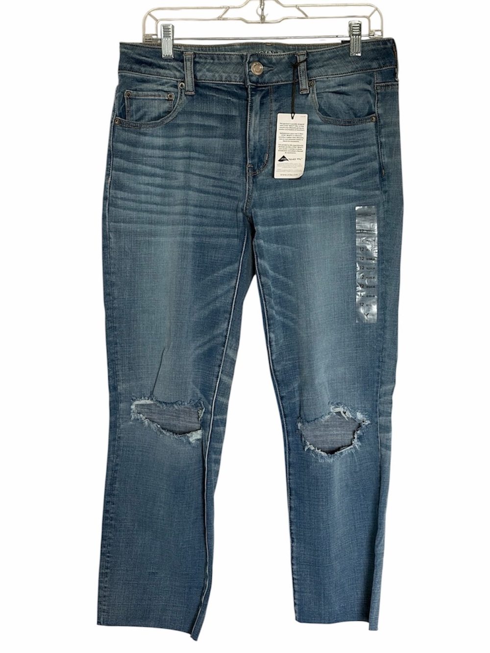 NWT American Eagle Straight Crop Mid Rise Distressed Jeans Size 12